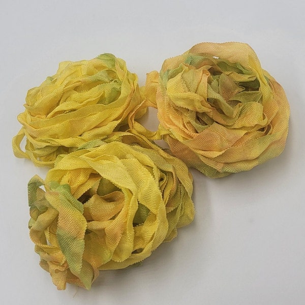 Bright Blossom Yellow Hand Dyed Shabby Chic Vintage RIBBON crinkled seam binding - 4 yards Rayon