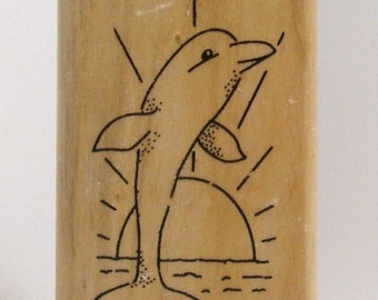 DOLPHIN Jumping at SUNSET Rubber Stamp Dawn Sun