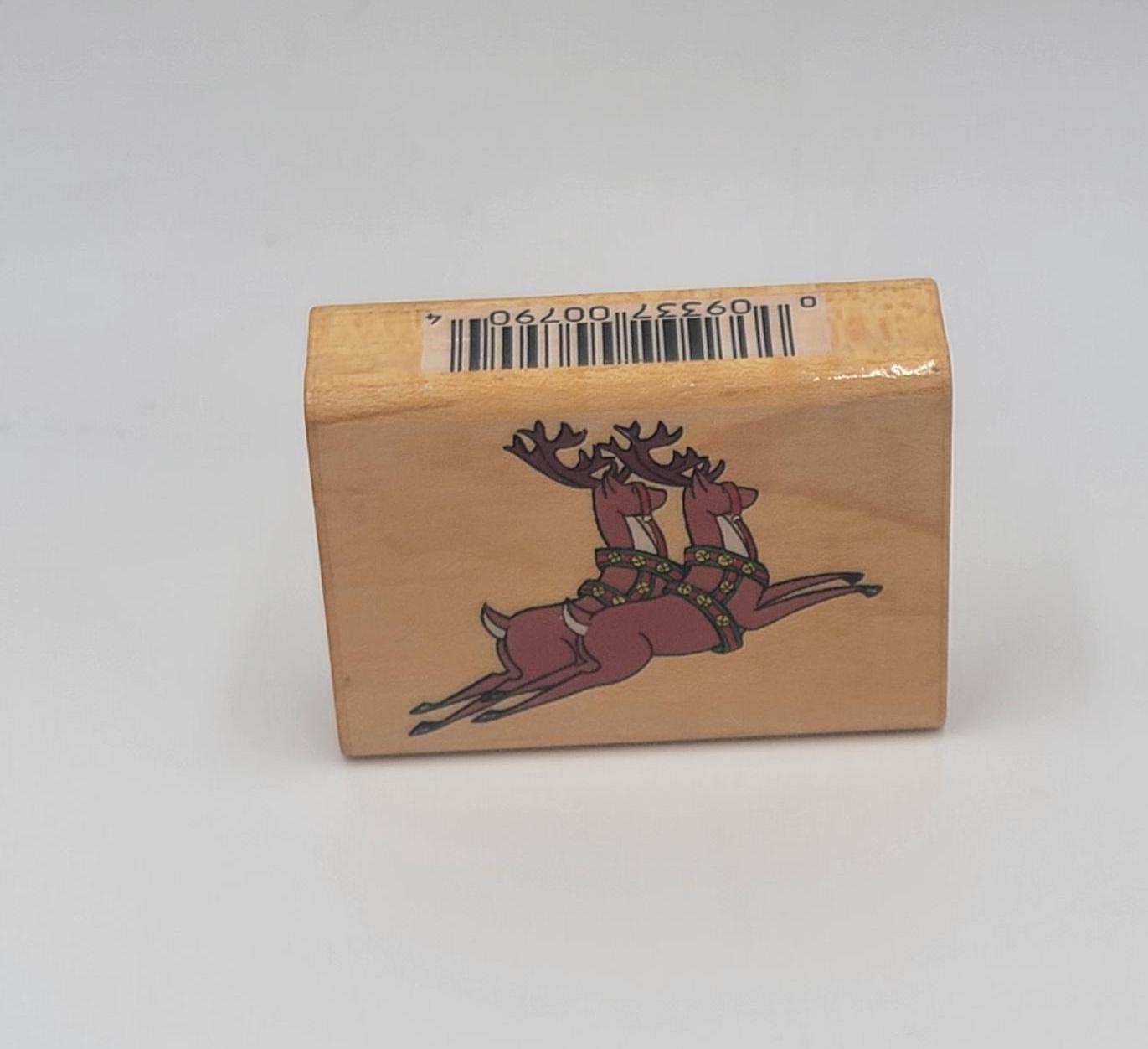 Flying Reindeer Rubber Stamp – 2x2 Inch Wood Mount Stamp For Crafting, Cards, Scrapbooking