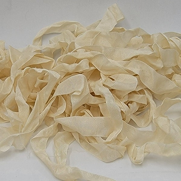 Light Sweet Cream Shabby Chic Vintage Rustic RIBBON crinkled style seam binding - 4 yards Rayon