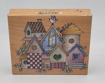 Hero Arts Birdhouse Village ivy birds condos country style Rubber Stamp