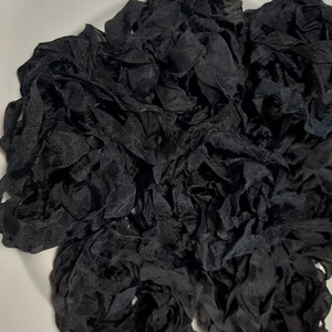 Just Black Shabby Chic Vintage Rustic RIBBON crinkled seam binding - 4 yards Rayon