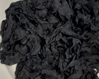 Just Black Shabby Chic Vintage Rustic RIBBON crinkled seam binding - 4 yards Rayon