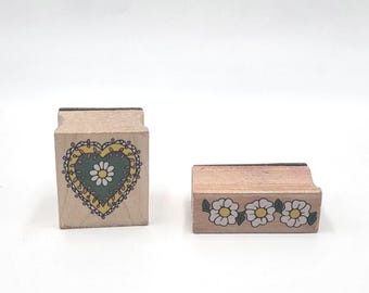 Daisy Chain Heart Rubber Stamp set floral