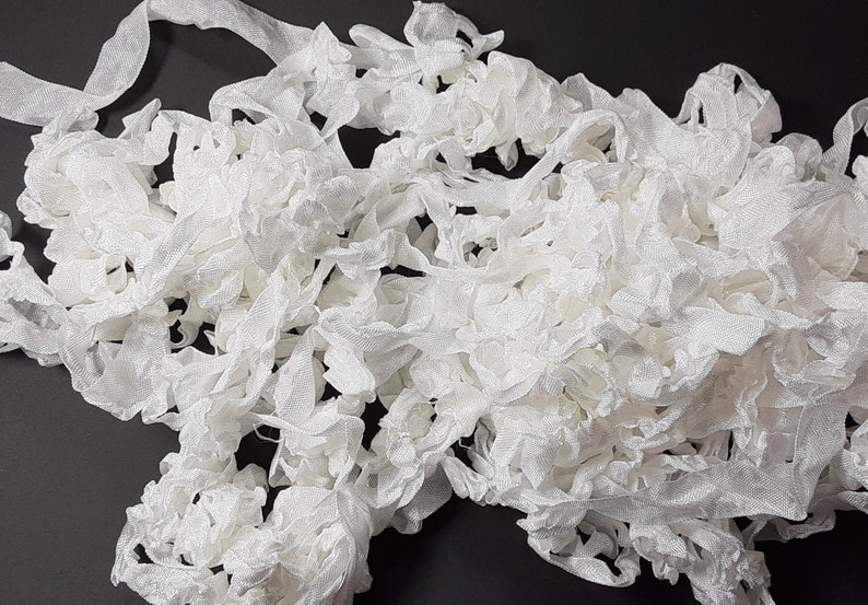 Just White Shabby Chic Vintage Rustic RIBBON crinkled style seam binding 4 yards Rayon image 1