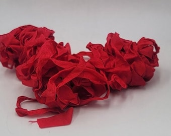Sweet Strawberry Red Shabby Chic Vintage Rustic RIBBON crinkled style seam binding - 4 yards Rayon