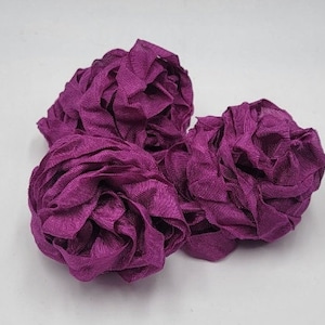 Fuchsia Orchid Shabby Chic Vintage RIBBON crinkled style seam binding - 4 yards Rayon pink purple