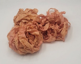 Tempting Spring Blush yellow beige pink Shabby Chic Vintage Hand dyed RIBBON crinkled Rayon seam binding - 4 yards