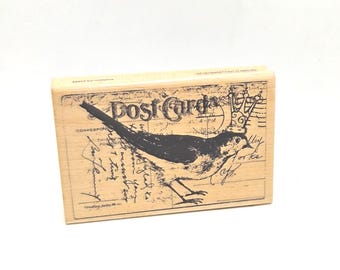 Stampendous Bird Post card Collage Rubber Stamp letter crown postage