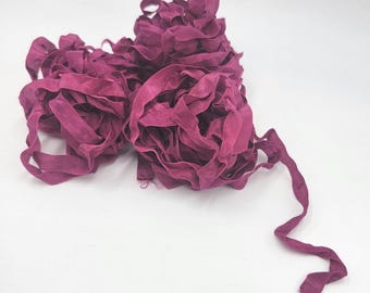 Dark Magenta 1/4" Wide Rare Shabby Chic RIBBON crinkled seam binding - 4 Yards rayon