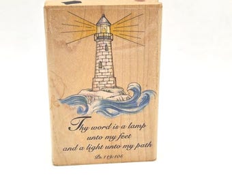 Thy Word is a lamp unto my feet Path Bible Verse Psalm Lighthouse Rubber Stamp