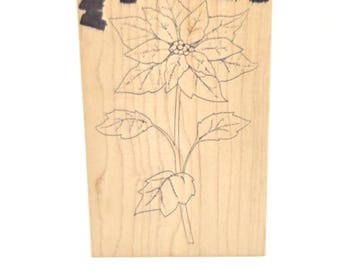 Memory Box Poinsettia flower Wood Mounted Rubber Stamp Winter Christmas Holiday