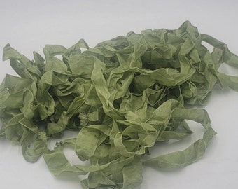 Seriously Sage Green Chic RIBBON crinkled seam binding Rayon autumn color