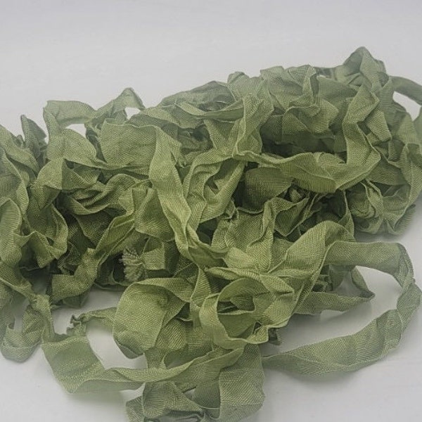 Seriously Sage Green Chic RIBBON crinkled seam binding Rayon autumn color