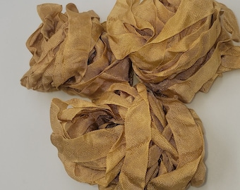 Gilded Autumn Gold Shabby Chic Vintage Hand dyed RIBBON crinkled Rayon seam binding - 4 yards