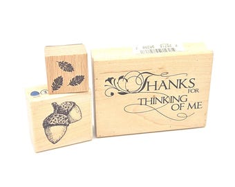Thanks for Thinking of me acorns Leaves Flourish Rubber Stamp set
