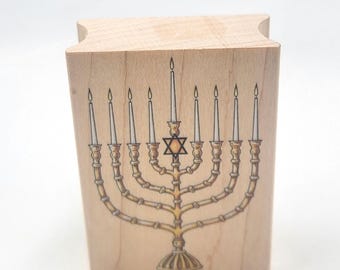 JEW Star of DAVID MENORAH Wood Mounted Rubber Stamp Candle Lights worship Isreal