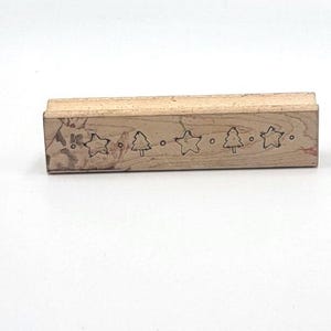 Country Christmas Trees and Stars BORDER Rubber Stamp winter snow cards envelope tags