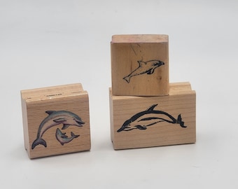 Dolphins swimming fish Sea Ocean animal baby mom Rubber Stamp set