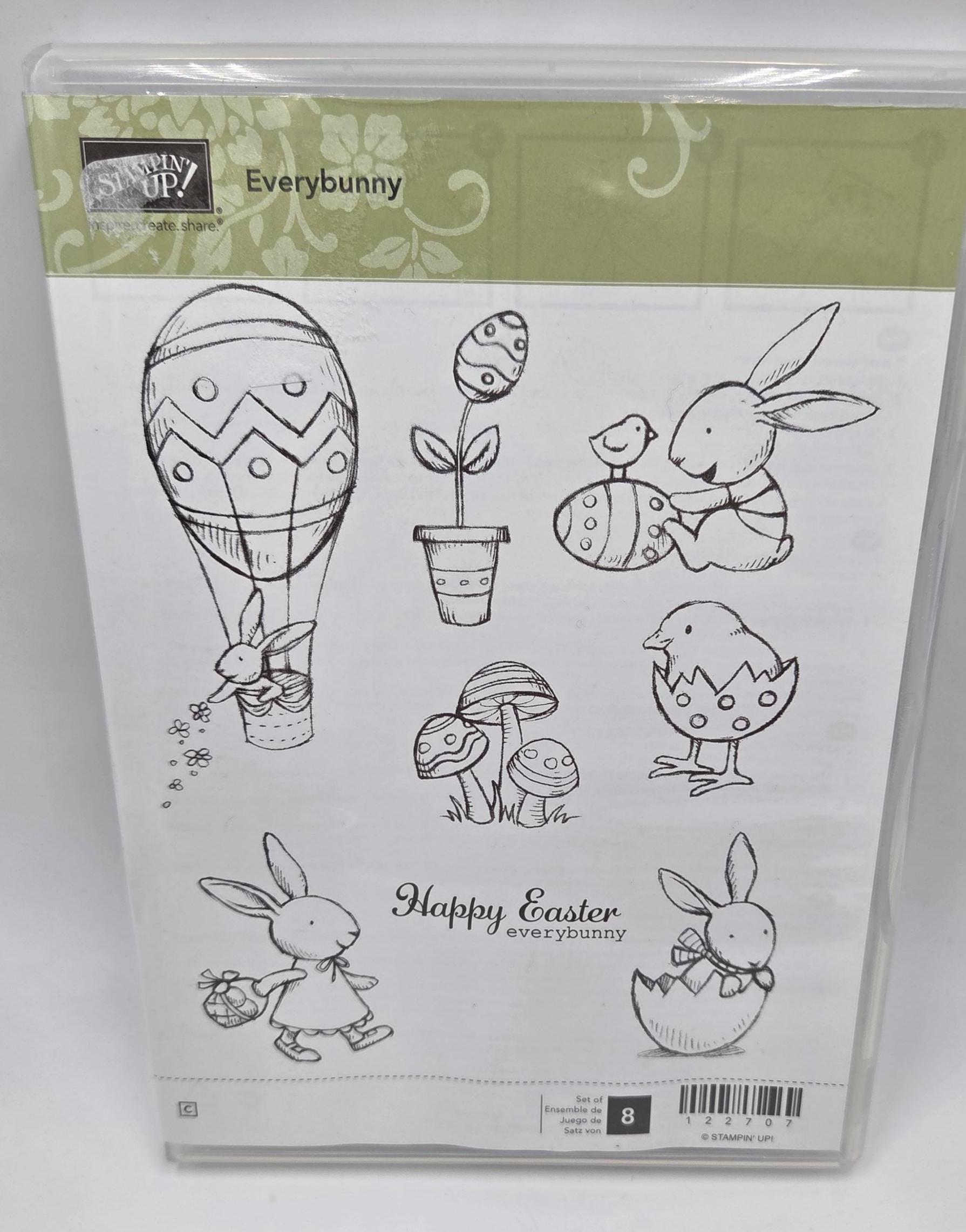 Stampin up EVERYBUNNY Rubber Stamp Set Mushrooms Happy Easter Eggs ...