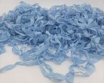 Bashful Blue 1/4" Wide Rare Shabby Chic RIBBON crinkled seam binding - 4 Yards