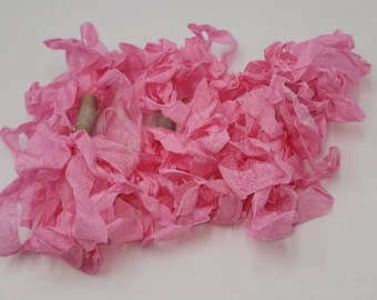 Pink Highlight Shabby Chic Vintage RIBBON crinkled Spring Color seam binding - 4 yards Rayon