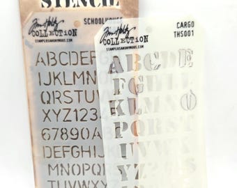 Stampers Anonymous Tim Holtz Collection Layering Stencil Fonts Cargo and Schoolhouse