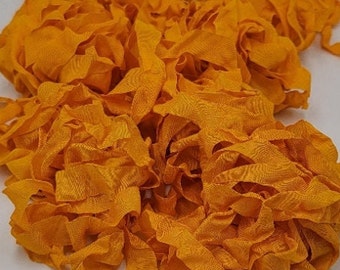Harvest Honey Orange Yellow Shabby Chic in Vintage RIBBON crinkled seam binding - 4 Yards Rayon