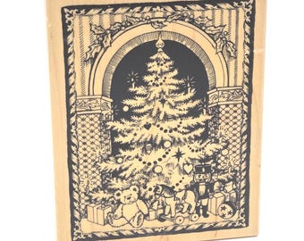 PSX Merry CHRISTMAS Tree Gifts presents Candles arch Doorway Holiday Decor Rubber Stamp