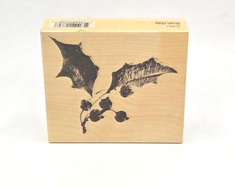 Penny Black Watercolor Brush Holly leaves berries Wood Mounted Rubber Stamp