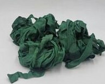 Emerald Isle Green Shabby Chic Vintage Hand dyed RIBBON crinkled seam binding - 4 yards Rayon