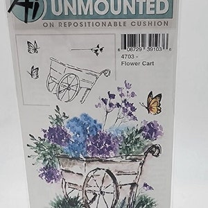 Art Impressions Watercolor Cling Rubber Stamps Flower Cart Set of 4 butterflies
