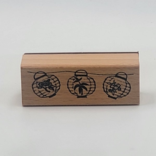 Asian Chinese Paper Lanterns Border Rubber Stamp