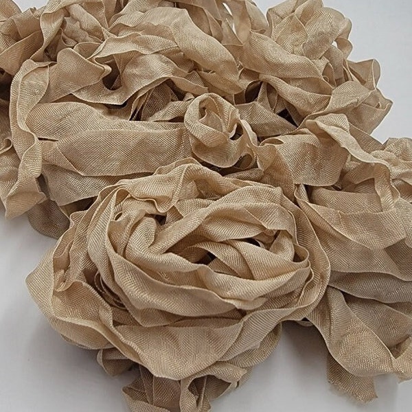 Natural Beige Shabby Chic Vintage Rustic RIBBON crinkled style seam binding - 4 yards Rayon