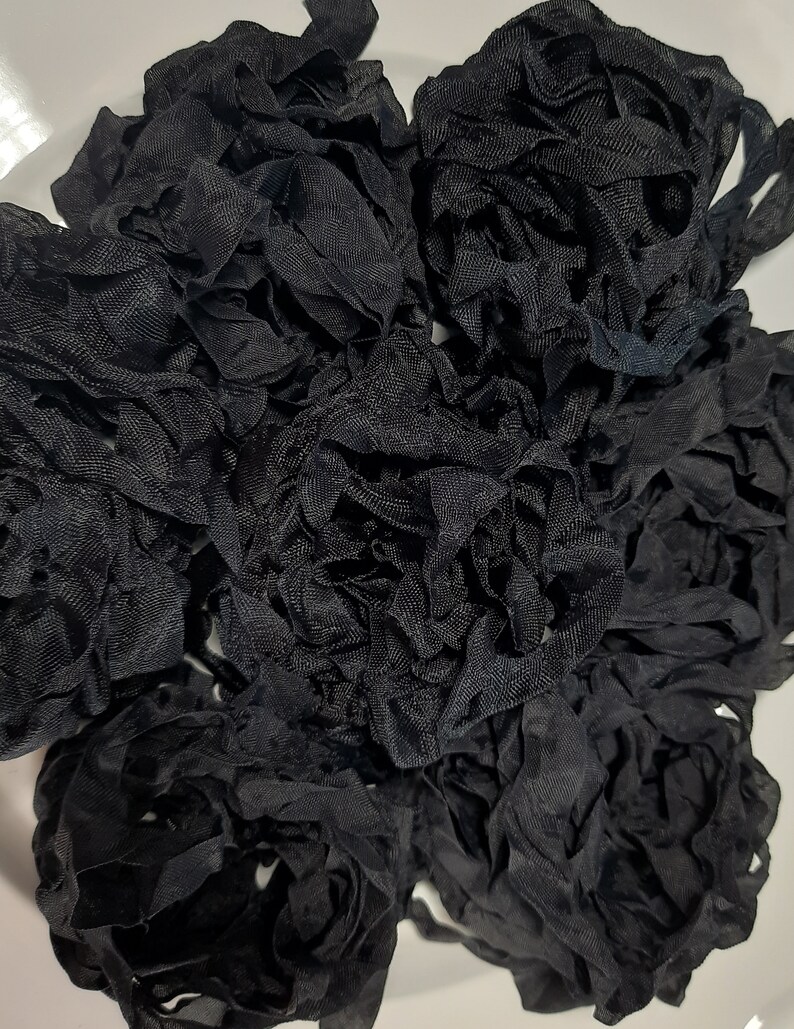 Just Black Shabby Chic Vintage Rustic RIBBON crinkled seam binding 4 yards Rayon image 3