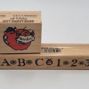 Back to School ABC 123 Apple worm Terrific Rubber Stamp set
