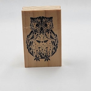 Recollections OWL MINDSCAPES Nature Scene Animal Rubber Stamp Happy Halloween autumn Bird