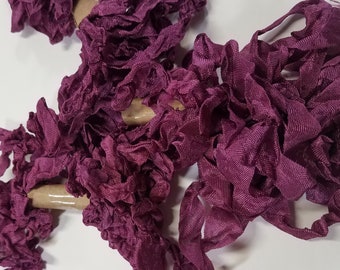 Purple Pansy Shabby Chic Vintage Rustic RIBBON crinkled seam binding - 4 yards