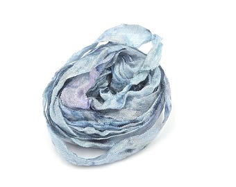 Tender Watercolor Waters Shabby Chic RIBBON crinkled vintage seam binding - 4 yards