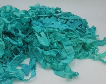 Sea Shanty Green Blue Teal Shabby Chic Vintage Rustic RIBBON crinkled style seam binding - 4 yards Rayon