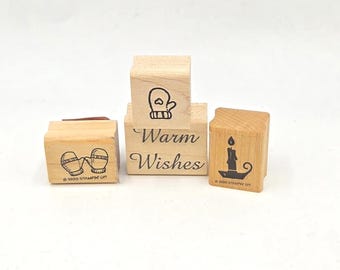 Warm wishes Mittens Candle Candlestick Rubber Stamp set