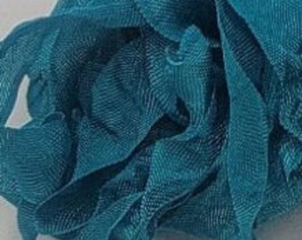 Blue Teal Waters Shabby Chic RIBBON crinkled seam binding - 4 Yards Rayon