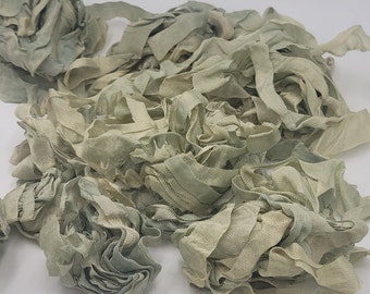 Rustic Shabby Chic Green Vintage Hand dyed RIBBON wrinkled Rayon seam binding - 4 yards