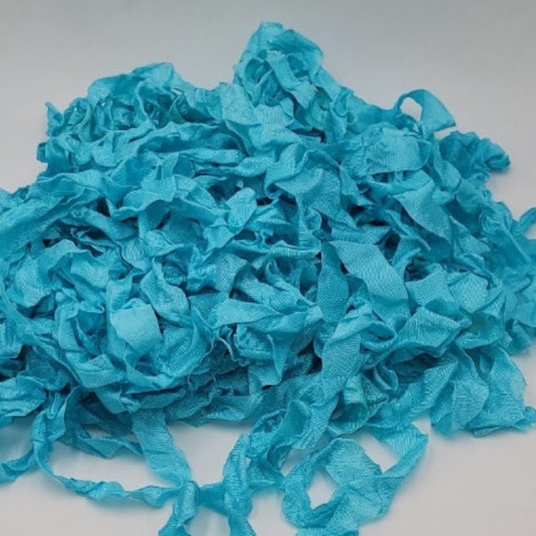 True Turquoise blue Shabby RIBBON crinkled vintage Nostalgic seam binding Rayon