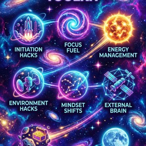 Póster del kit de herramientas de motivación para el TDAH "Navegación Cósmica" (temática espacial retrofuturista) imprimible en tamaño A2, A3 y A4 / Regalo neurodivergente / Descarga instantánea