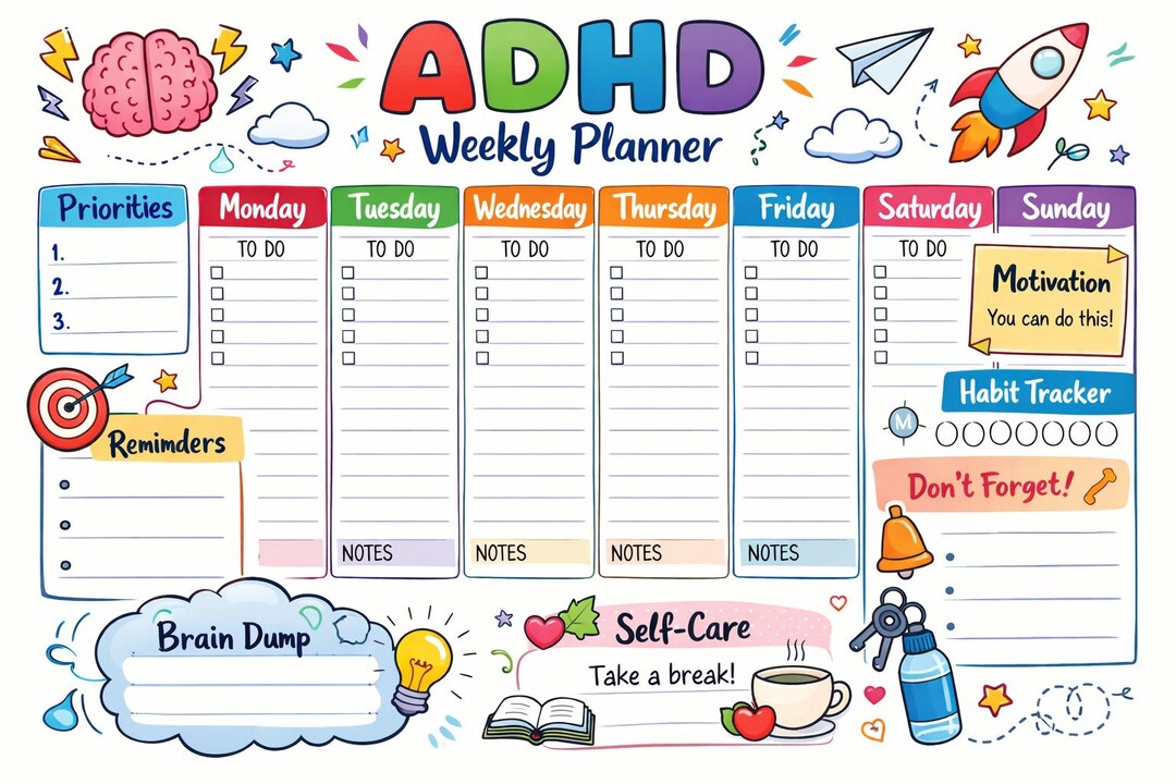 ADHD Weekly Planner Printable Undated Neurodivergent Weekly Organizer ...