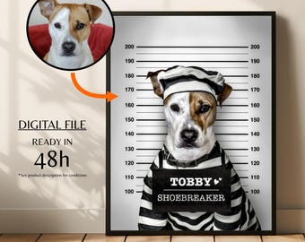 Personalized pet portrait, pet mugshot, pet wall art, gift for pet lovers