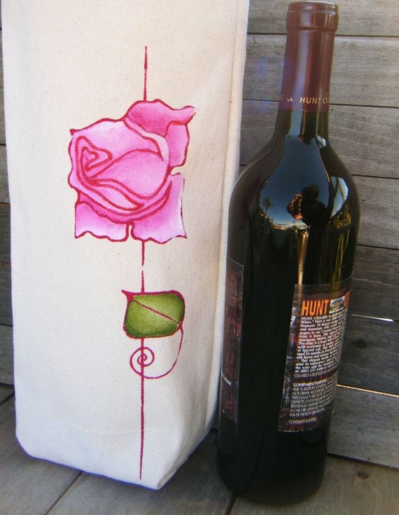 Items similar to Handpainted Wine BagBlush Pink Rose on Etsy