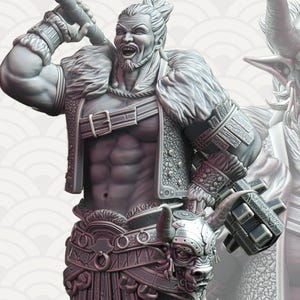 Samurai Ox Barbarian Miniature: D&D, Pathfinder, Frostgrave Resin Figure (32mm/75mm Scale