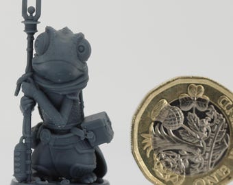 カメレオンマーチャント：未塗装D&D、TTRPGミニチュア | Pepunki Creatures | 32 mm 75 mmスケールモデル